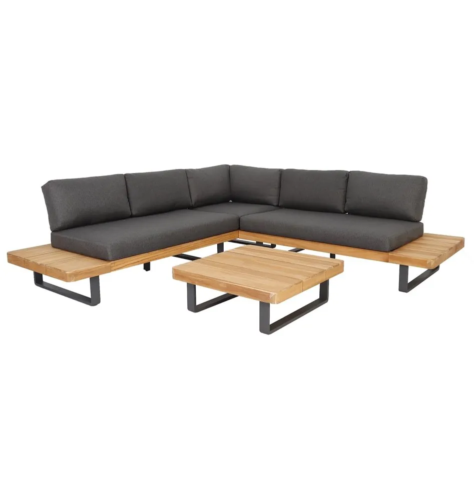 AVHCOLLECTIE MANHATTAN HOEK LOUNGESET 3 DELIG ALUMINIUM TEAK
