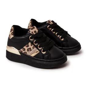 FR1 Zwarte Trixie leren sportschoenen met luipaardprint