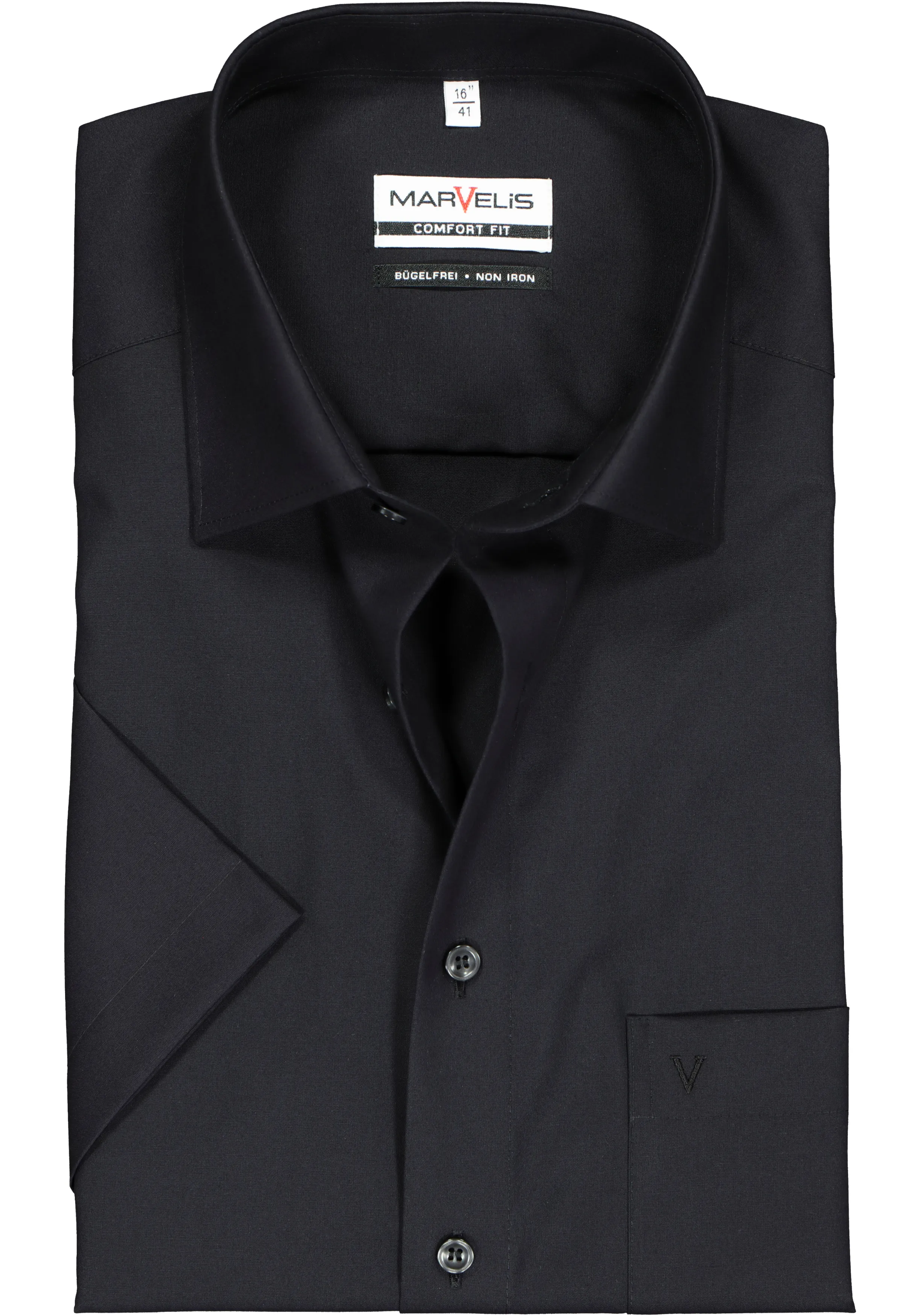 MARVELIS comfort fit overhemd, korte mouw, zwart