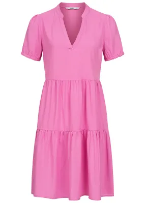 ONLY Dames Viscose Jurk met volant en V-hals roze